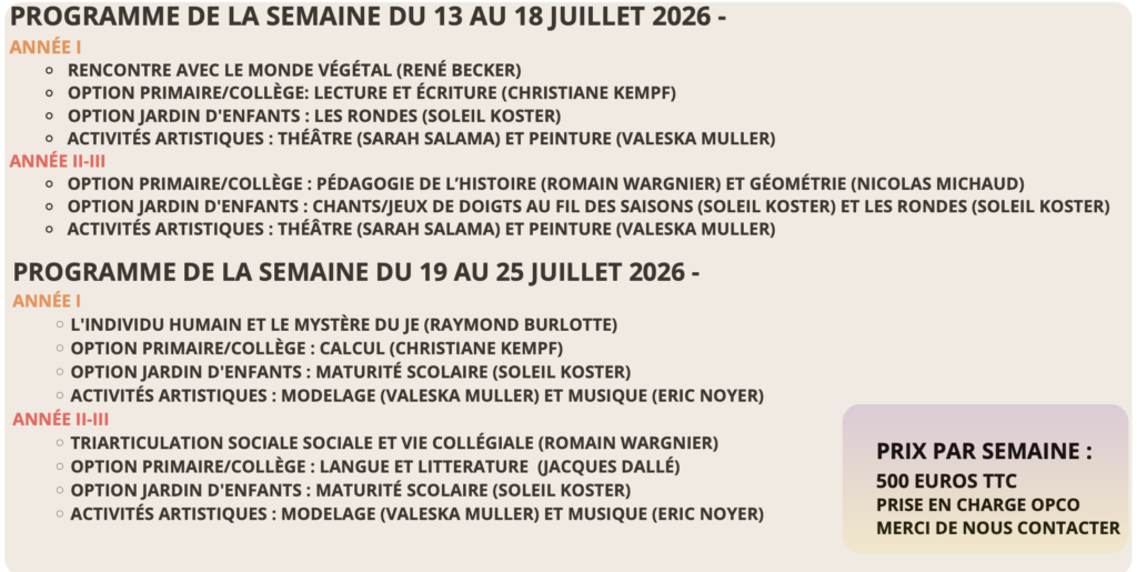 Programme semaine de formation été Institut Waldorf